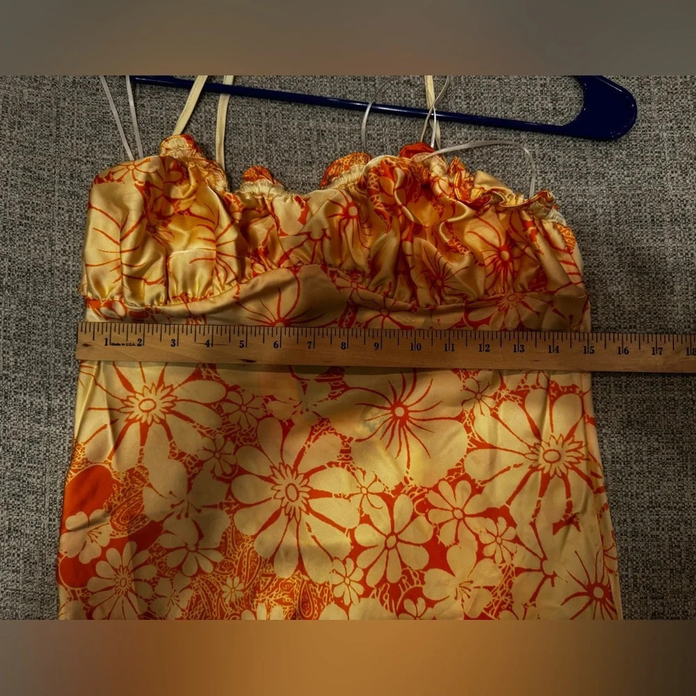 Free People Retro Daisy Asymmetrical Slipdress Orange Gold Floral Sz M - Picture 9 of 13